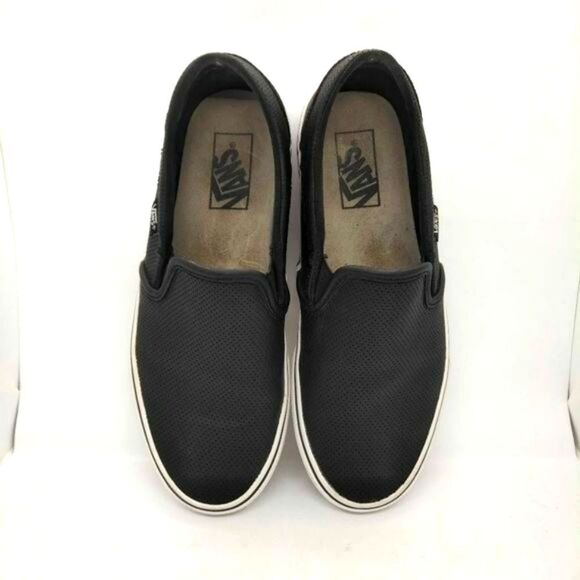 Vans Off The Wall Black Leather Perforated Slip On Shoes Womens Size 8.5 Black‎ - Picture 7 of 9